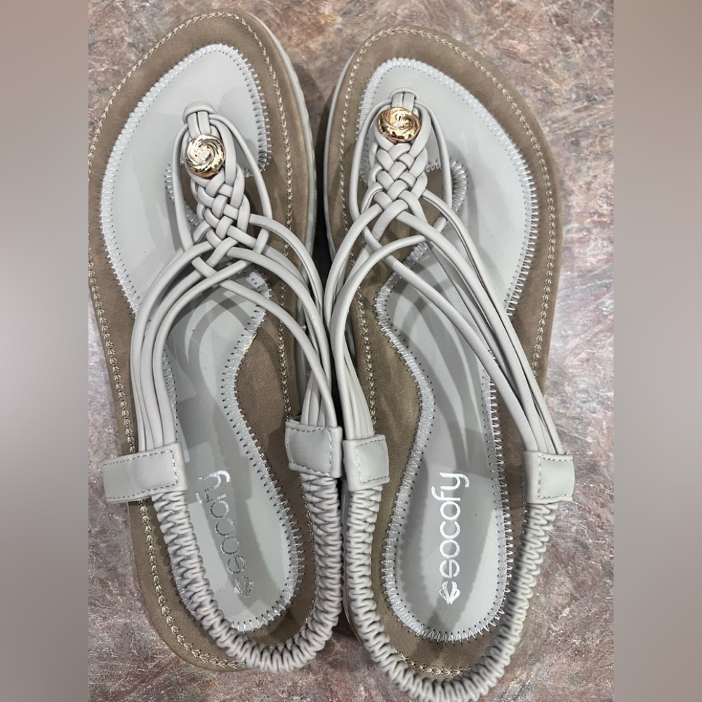 Socofy Sandals Taupe Tan Size 9-9.5
